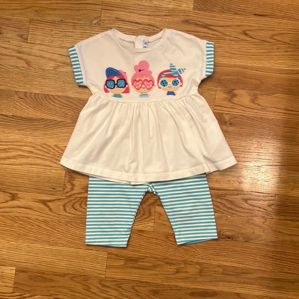 Mayoral 18 months baby/toddler White/ Turquoise Girls top and pants Matching Set
